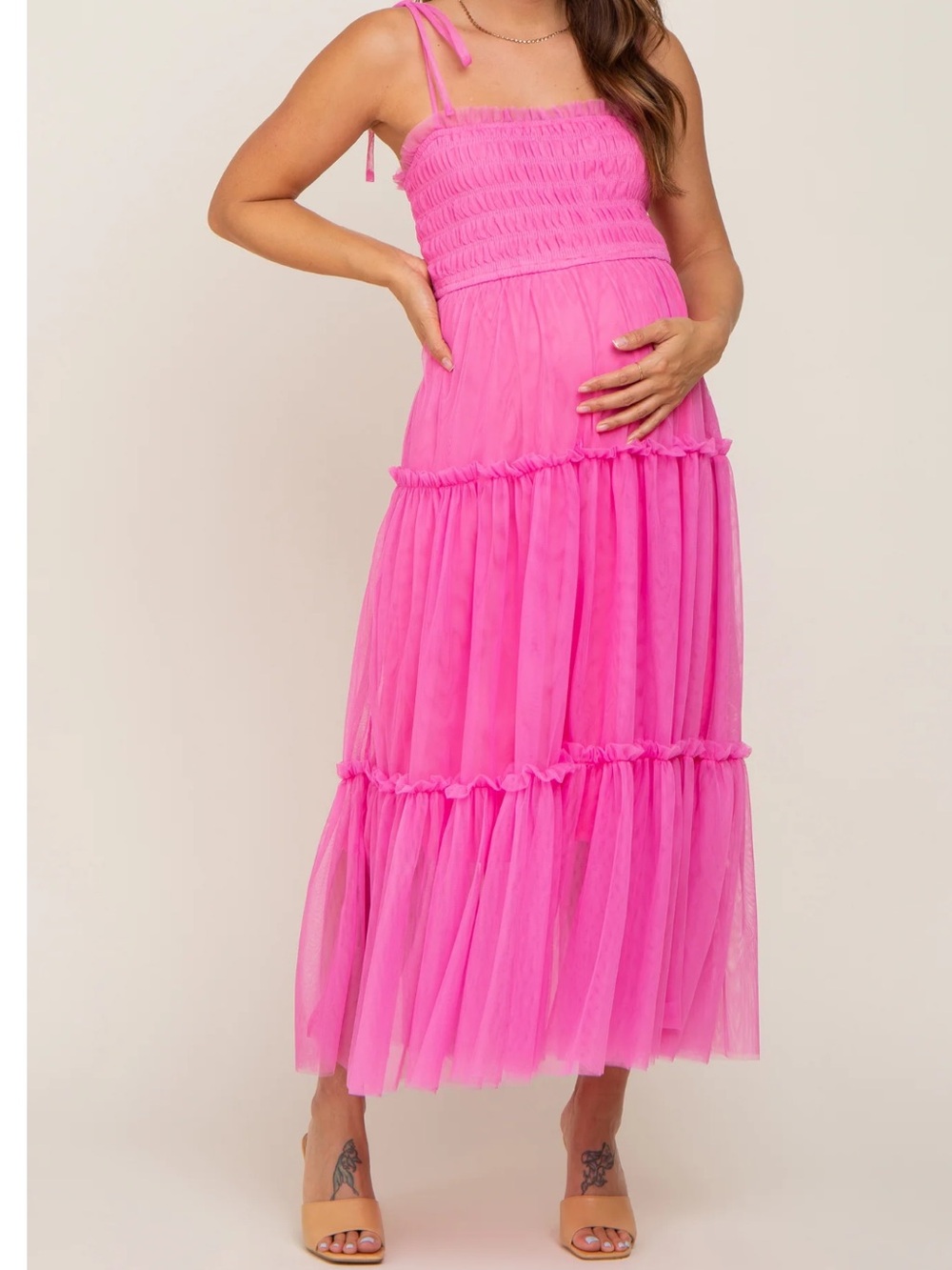 Pinkblush Hot Pink Maternity Tiered Maxi Dress